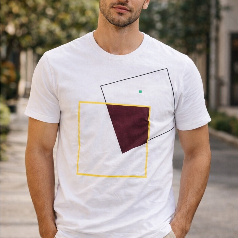Designer Modern Geometric White T-Shirt